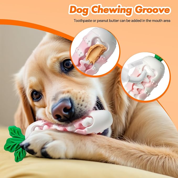 Indestructible Carrot Dog Toy for Aggressive Chewers - Tough Natural Rubber Chew Toy for Boredom, Interactive Treat Toy for Mental Stimulation - Durable Squeaky Toy for Small & Medium Dogs