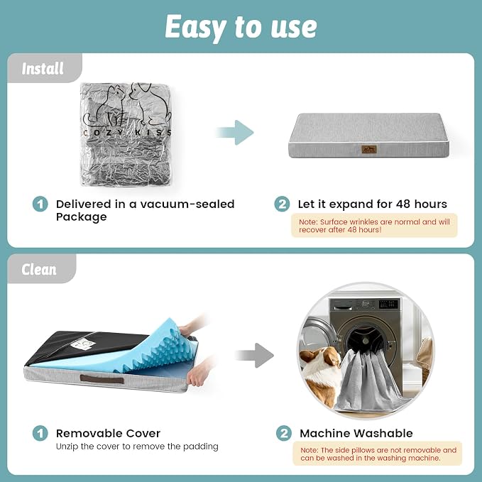 COZY KISS Cooling Orthopedic Dog Bed, Waterproof Egg Crate Foam Pet Bed with Removable Washable Cover, 29x18x3 Inch,Silver Grey