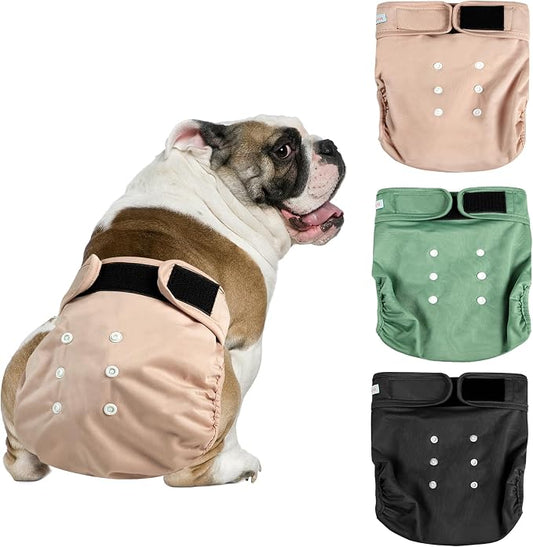 Langsprit Female Dog Diapers No Tail Hole,Reusable Puppy French Bulldog Diapers Female for Period Heat,Washable Doggy Doggie Diapers for Female Dogs Small Medium Large Size（XL.Pink,Green,Black）