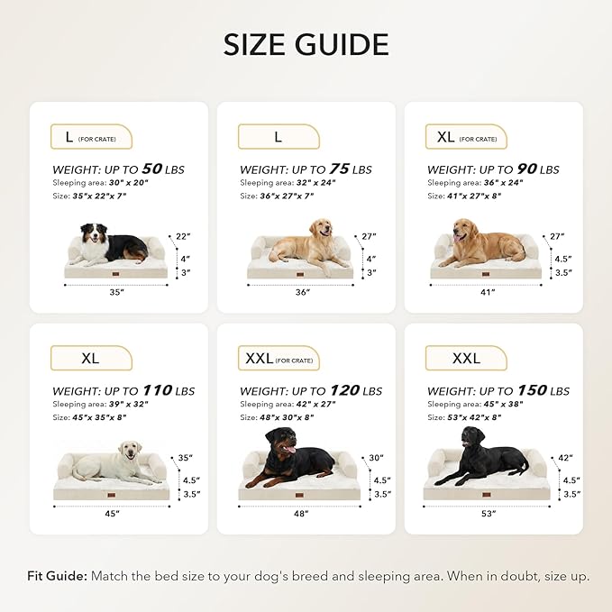 Orthopedic Dog Beds for Medium Sized Dogs, Waterproof Egg Crate Foam Medium Dog Couch Beds for Crate 35x22Inch, Washable Pet Beds with Removable Cover and Nonskid Bottom, Beige