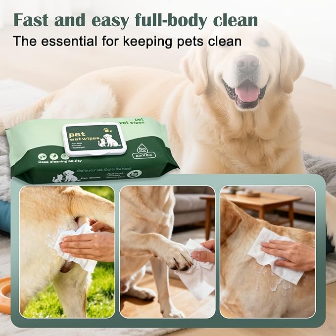 Pet Grooming Wipes for Paws and Butt Unscented Hypoallergenic Dog Wipes Gentle Earth-Friendly 50 PCS Cleaning Wipes for Puppies,Kittens & Senior Pets Deodorizing Waterless Bathing Wipes