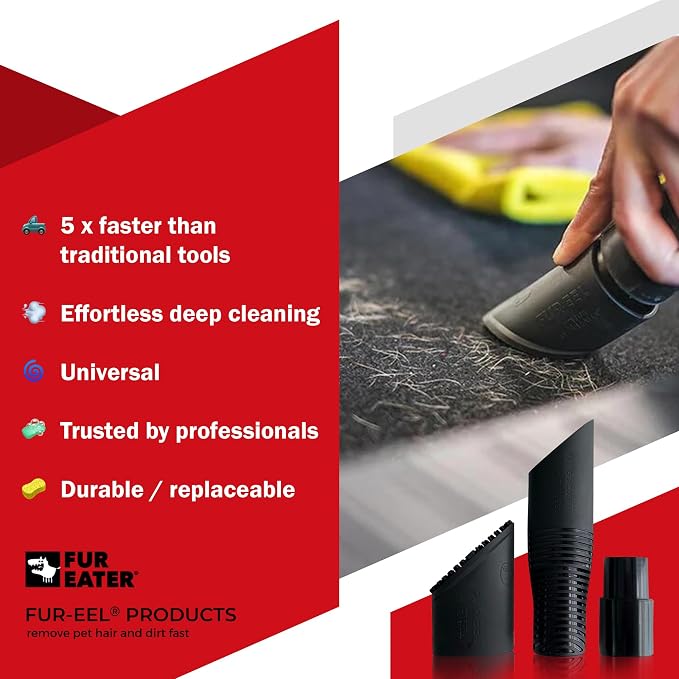 PRO 1.0 Pet Hair Remover Kit, 6 Rubber Brush Heads with Handle & Adapter, Fits 1-1/4, 1-3/8 & 1-1/2 in Round Hoses, for Dog & Cat Hair, Car Detailing, Carpet & Upholstery