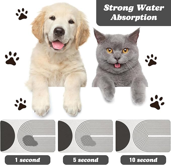 Dog Food Mats,Cat Absorbent Water Bowl Feeding Mats Pet Placemats for Food and Water Black Bohemia 17 * 30 inch