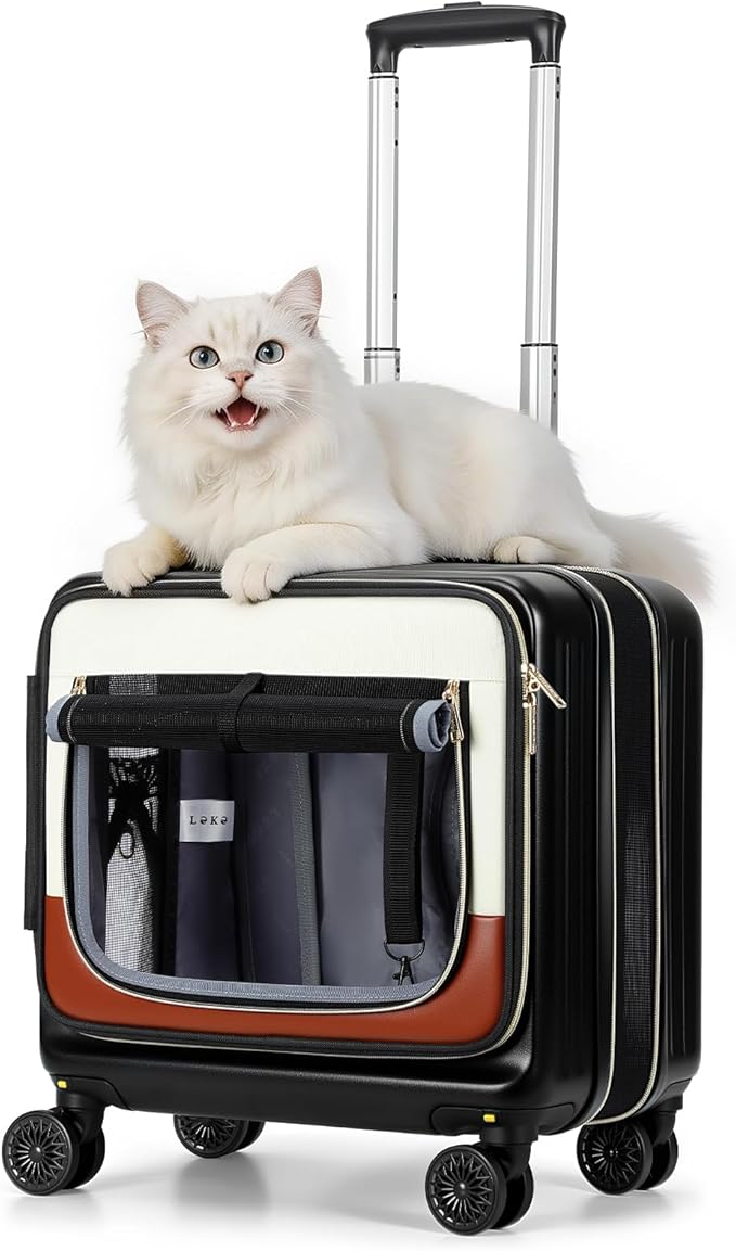 Lekereise Cat Carrier with Wheels Airline Approved Designed for Small Dogs with Expandable Design, 2-in-1 Rolling Cats Travel Carrying Bag for Pets & Owner's Suitcase