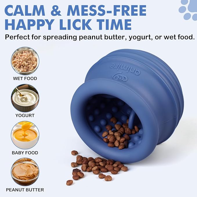 Treat Dispensing Dog Toy, Long-Lasting Interactive Puzzle Toys for Dogs, Stuffable Dog Enrichment Frozen Lick Treat Toy for Boredom, BPA Free Silicone Fetch Catch Chew Toy (Dark Blue,S)