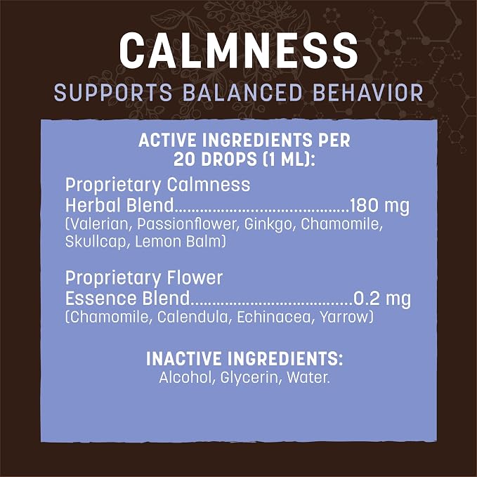 Earth Animal Apothecary Liquid Supplement - Calmness Herbal Remedies for Dogs & Cats - 2 fl oz