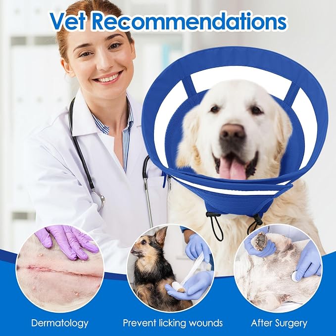 SAWMONG Soft Cone for Dogs – Large Dog Recovery Collar, Adjustable E-Collar to Stop Licking After Surgery (L, Blue)