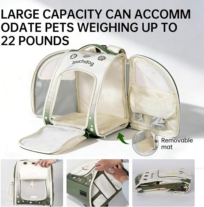 Waterproof Pet Backpack Carrier for Cats & Small Dogs, Large Ventilated Cat Travel Backpack with Chest Strap & Wide Straps. Secure, Collapsible Dog Bookbag for Hiking, Walking