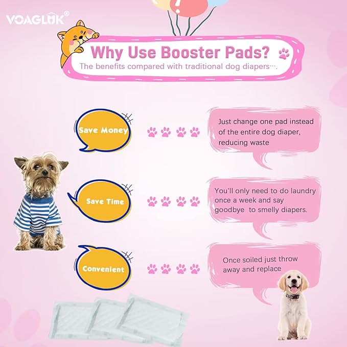 Dog Diaper Liners for Male and Female Dogs, 100ct, Super Absorbent Disposable Dog Diapers Booster Pads fit Most Pet Belly Bands and Wraps (Regular)