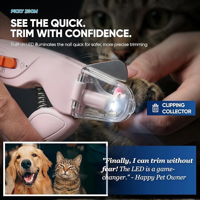 2-in-1 Dog & Cat Nail Clippers and Grinder with Light – Safety Guard to Avoid Overcutting, Sharp Blade, Painless Quiet Pet Nail Claw Trimmers, Professional Grooming Tool for Large Small Pets