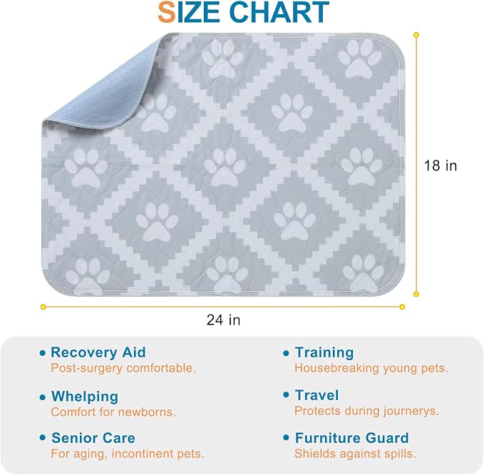 BEAUTYZOO Washable Pee Pads for Dogs, 8 Pack Reusable Puppy Pads, Super Absorbent Dog Pee Pads for Pet Training, Housebreaking and Incontinence, Non-Slip Potty Pads for Floor, Crate, Couch, 18" x 24"