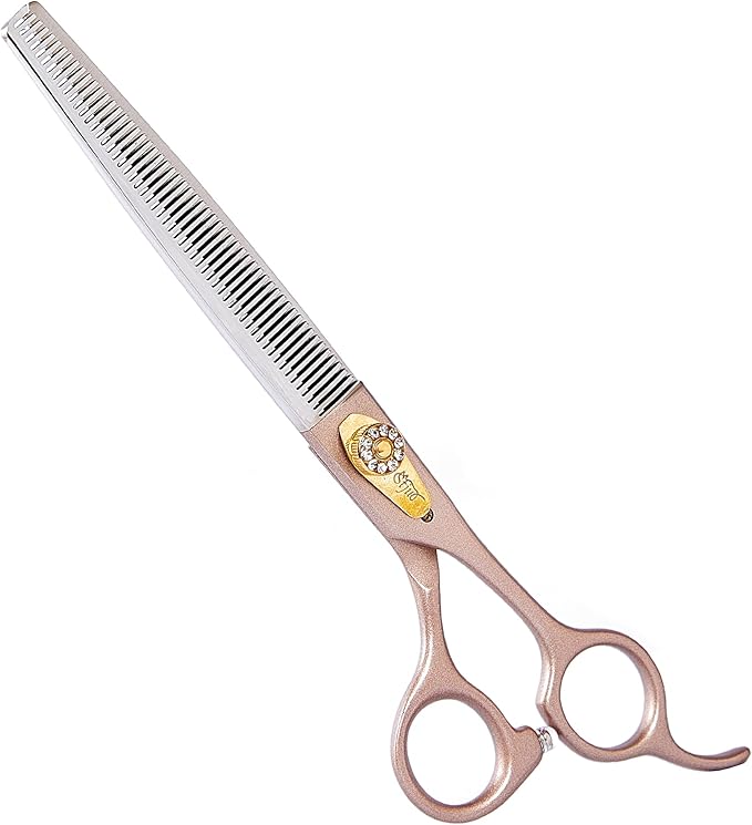 Professional Dog Grooming Scissors Rose Gold 440C Stainless Steel Straight Thinning Curved Chunker Shears for Pet Grooming Services Dogs and Cats (Thinning, 7.5‘’)