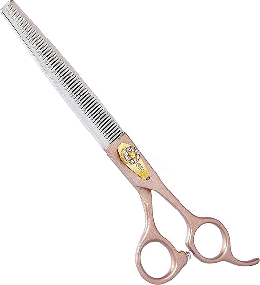 Professional Dog Grooming Scissors Rose Gold 440C Stainless Steel Straight Thinning Curved Chunker Shears for Pet Grooming Services Dogs and Cats (Thinning, 7.5‘’)