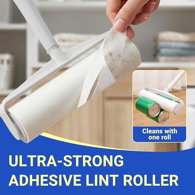2 Pack Large Pet Hair Lint Roller Set, 9.45" Extra Wide & Extra Sticky Roller, Extendable Long & Short Handle, 6 Refills, Pet Hair & Lint Remover for Floors, Carpet, Couch and Furniture