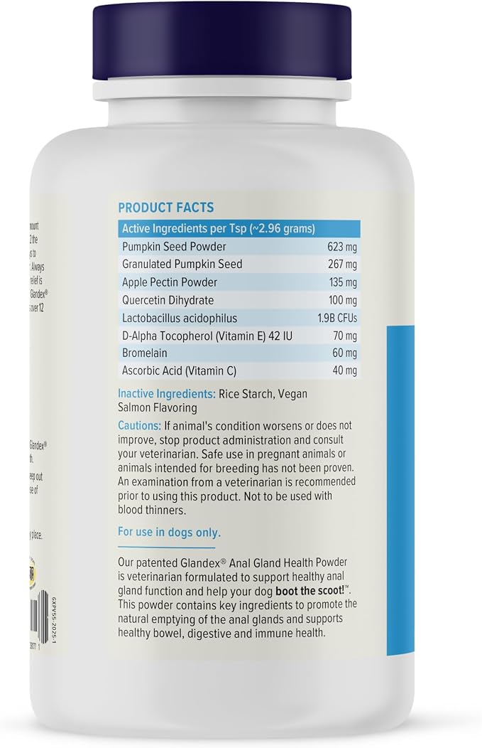 Vetnique Glandex for Dogs Anal Gland Powder, Support for Scooting & Fishy Odor, Boot The Scoot Fiber Supplement, Pumpkin Powder & Probiotics for Dogs with Digestive Enzymes (5.5 oz, Salmon)