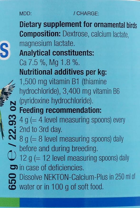 Nekton Calcium Plus - Calcium with Magnesium & Vitamins, White, 140g/5 oz