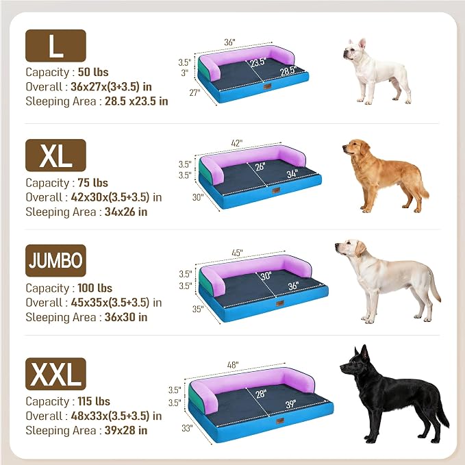 Comfort Expression Extra Large Dog Bed Orthopedic - XL Orthopedic Dog Beds Memory Foam Pet Couch Waterproof Sofa Bolster with Removable Cover - 42 x 30