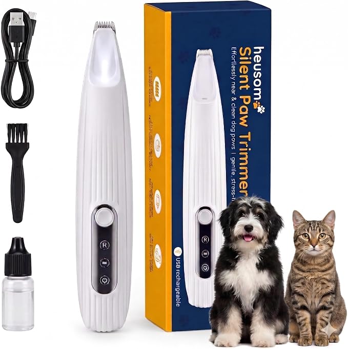 Silent Pet Paw Trimmer | Cordless Shaver for Dogs, Cats, Big & Small Animals with Light | Rechargeable Home and Salon Grooming Tool for Paws, Face, Ears, Butt