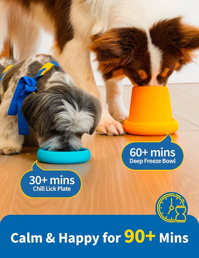 2-in-1 Dog Freeze Bowl – Freezable Deep Bowl & Licking Mat Set, Durable Food-Grade TPU Frozen Dog Treat Toy, Dishwasher Safe Frozen Licking Mat for Dogs