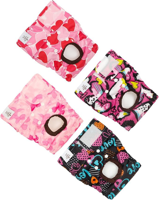 CuteBone Washable Female Dog Diapers 4 Pack Reusable Doggie Heat Diapers for Period FMG13L
