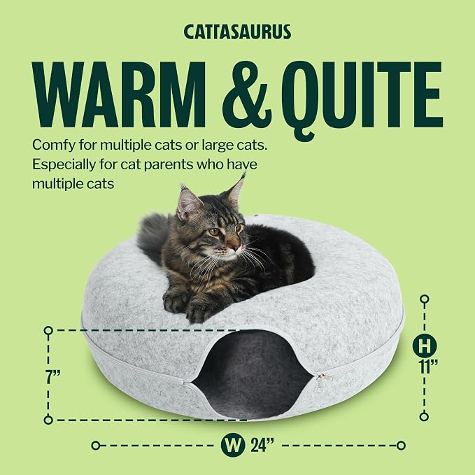 Cattasaurus Peekaboo Cat Cave Duo Jumbo Set, Extra Spacious Cat Donut for Multiple & Large Kitty 15+ lbs, Scratch Detachable Cat Beds for Indoor Cats, Washable Cat Tunnel Bed, Best Kitten Toys