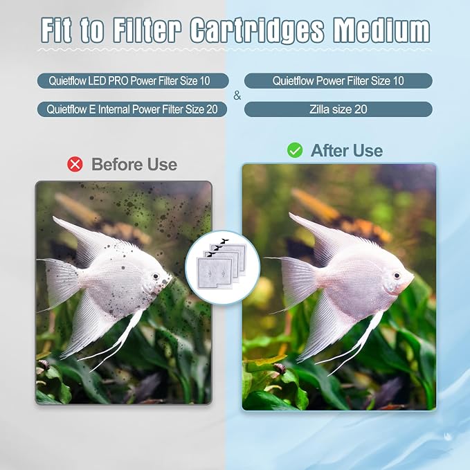 18pcs Medium Filters Cartridges+ 14pcs Ammonia Reducer Filter Pads Compatible with QuietFlow LED PRO Power Filter Size 10 & E Internal Power Size 20 & Zilla Size 20