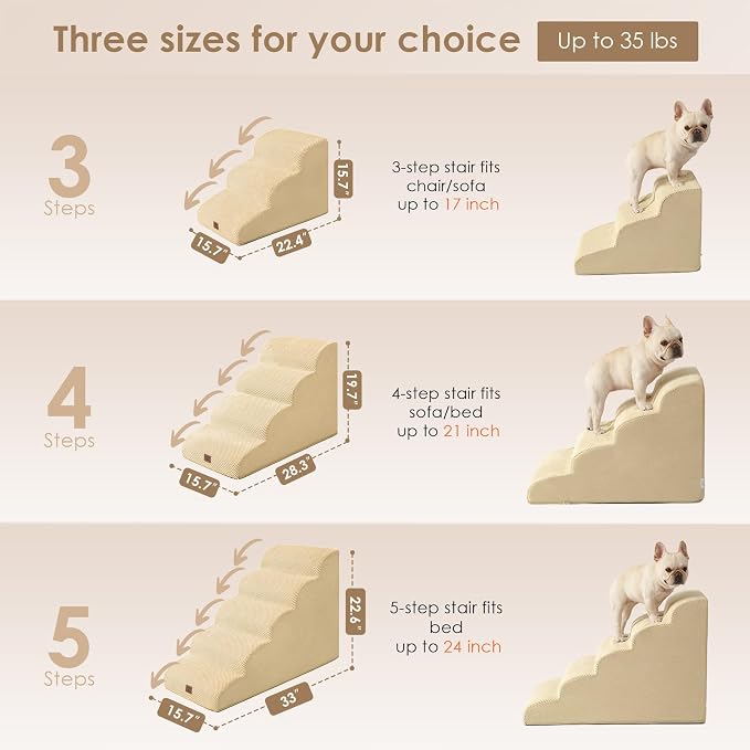 EHEYCIGA Curved Dog Stairs Ramp for High Beds 19.7" H, 4-Step Dog Steps for Small Dogs and Cats, Pet Stairs for High Bed Climbing, Non-Slip Balanced Pet Step Indoor, Graige