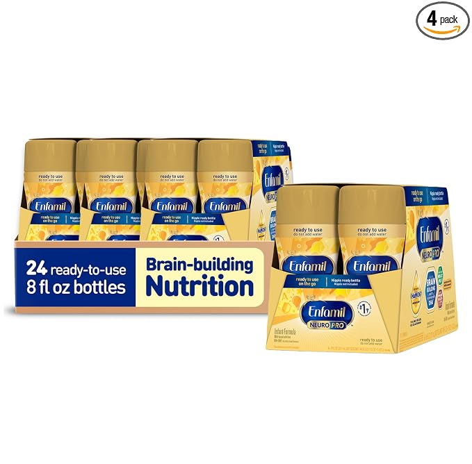 Enfamil NeuroPro Ready to Feed Baby Formula, Brain Building Duo DHA & MFGM, Exclusive Immune Supporting HuMO6 Blend, Enfamil Ready to Feed Infant Formula, 8 fl oz, 6 count, Total 24 bottles