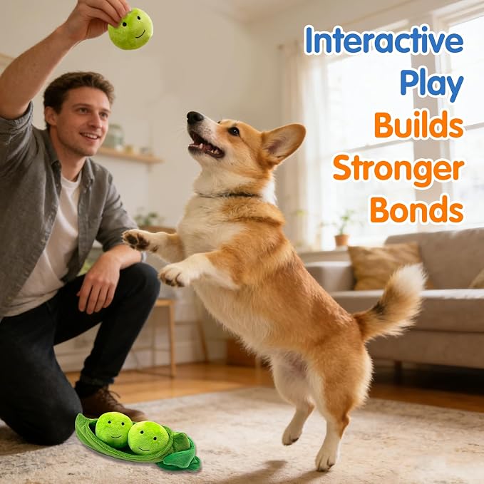 Hide and Seek Dog Toys, Interactive Squeaky Plush Puzzle Toy with Crinkle, Dog Enrichment Toys for Boredom & Stimulation, for Small Medium Dogs, Non-Aggressive Chewers(Pea Balls, Pack of 3)