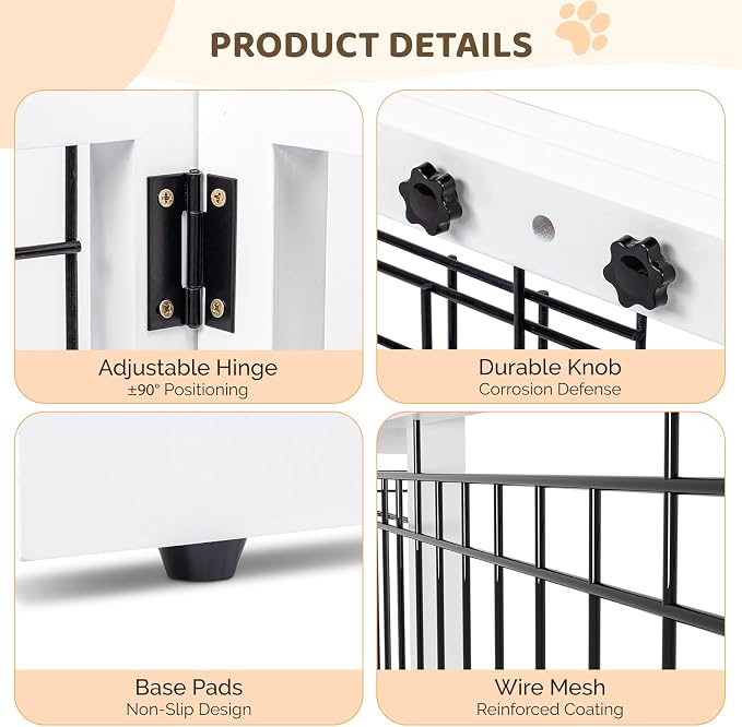 Bonnlo Free Standing Dog Gate, 37" - 68" Wide Pet Gate for Fireplace Stairs Doorways, Wooden Adjustable Pet Fence Indoor, Christmas Tree Gate (White)