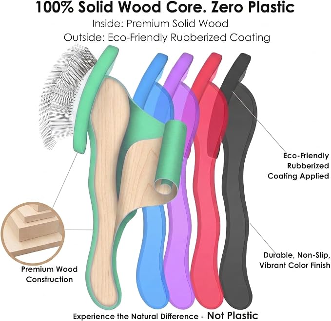 Large Slicker Brush for Dogs - 3-Piece Solid Wood Dog Grooming Kit for Doodles and Poodles - for Wavy, Curly & Matted Hair, Green