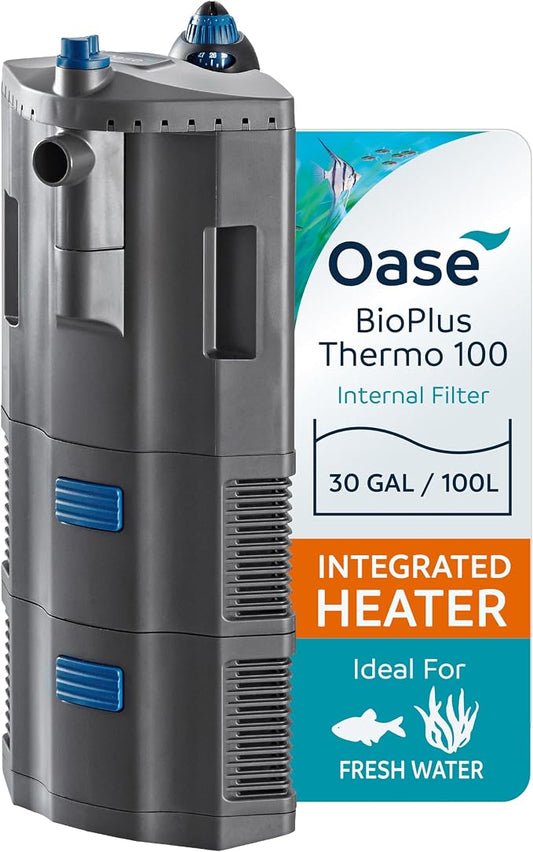Oase BioPlus Thermo 100 Compact Internal Filter for Clean & Clear Aquarium Water – Easy Maintenance, Discreet Corner Mount, Integrated Heater, for Freshwater Tanks up to 30 Gallons