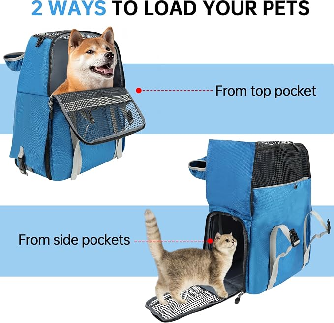 Cat Dog Backpack Carrier for Hiking Travel Portable Pet Daypack for Dog Cat Below 7kg/15.5lbs-Blue