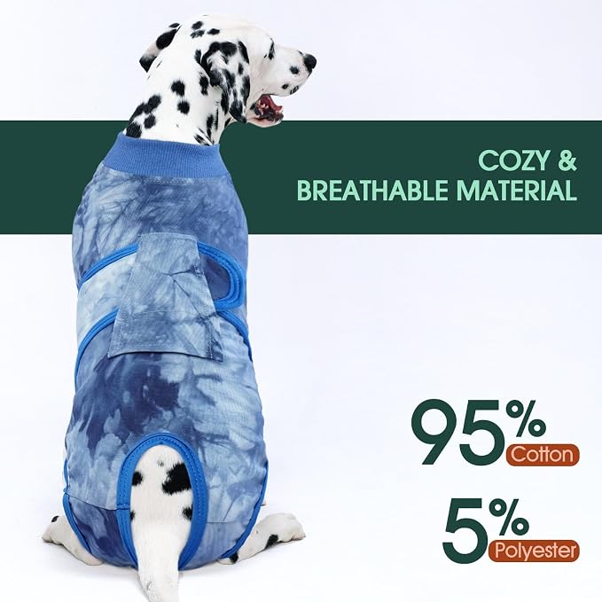 Kuoser Dog Surgery Recovery Suit, Anti Licking Surgical Suit for Dogs Male Neuter, Soft Dog Surgery Suit Female Spay Subsititute E-Collar Cone, Doggie Body Suits After Surgery Blue Tie Dye S