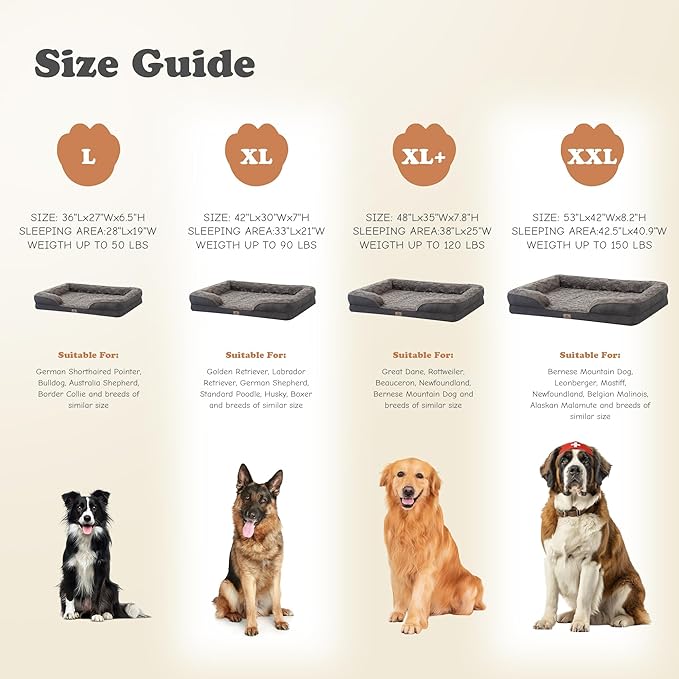 XL Orthopedic Dog Beds Large Sized Dog - Washable Large Dog Cat Bed Waterproof, Comfort Dogs Couch Sofa with Washable Removable Cover, Pet Bed with Nonskid Bottom, 42'', Dark Grey
