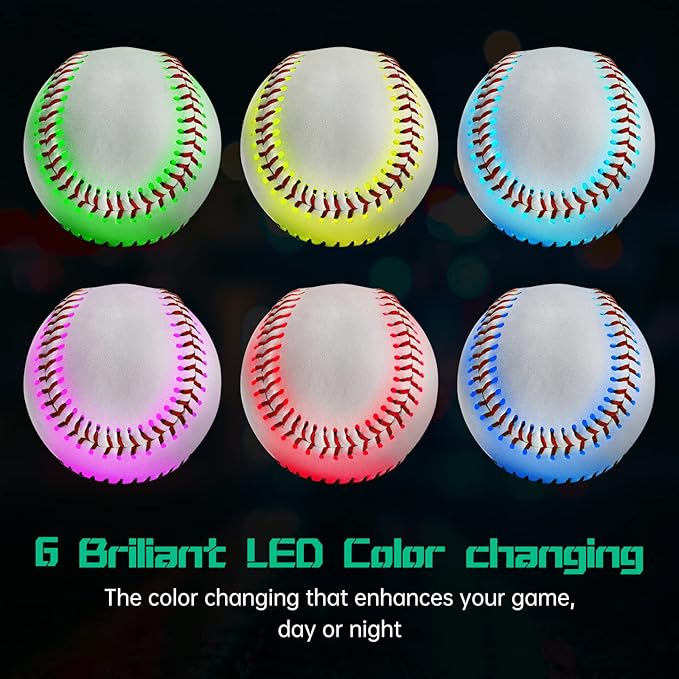 Glow in The Dark Baseball - Rechargeable LED Light Up Ball with 6 Color Changing Modes | Regulation Size & Weight for Kids, Teens, Adults & Baseball Fans