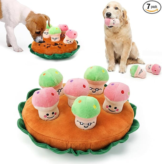 Skylety 7 Pcs Interactive Dog Toys Set, Snuffle Mat for Dogs, Treat Hiding Puzzle and Squeaky Plush, Mushroom Dog Toys for Small Medium Dogs, Training and Boredom Relief Plaything