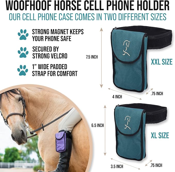 Woofhoof Equestrian Cell Phone Holder, XL Aqua On The Calf/Leg Band Holster - Perfect Horse Accessories, Universal Fit, Padded Strap, Magnetic Closure, Made of Durable Nylon, Machine Washable