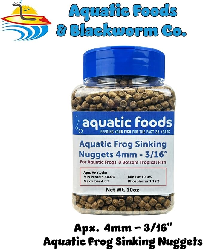 Aquatic Frog 4mm Sinking 40% Protein Nuggets. Ideal for All Frogs and Bottom Tropical Fish…10oz Jar