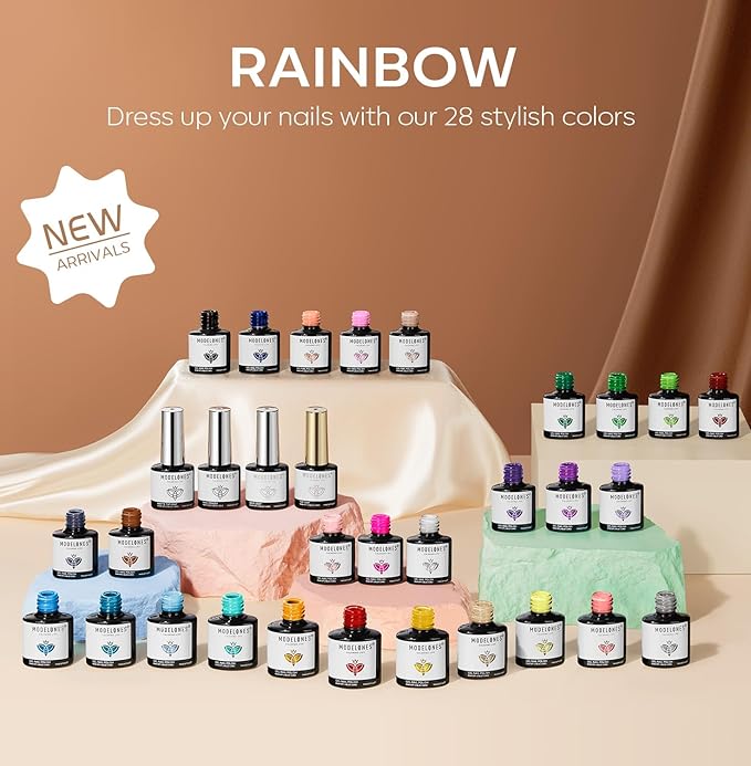 modelones 32 PCS Gel Nail Polish Set, 28 Colors Nude Red Green Blue Gel Polish with No Wipe Base Coat, Glitter & Glossy & Matte Top Coat Soak Off LED Nail Art Kit Salon at Home