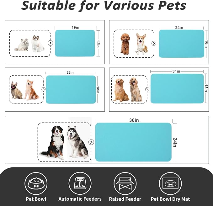HotLive Dog Food Mat - Absorbent Cat Mat for Food and Water, No Stains Pet Feeding Bowl Mat, Easy to Clean Pet Placemats, Quick Dry Dog Water Dispenser Mat for Messy Drinkers | Teal 18"x 28"