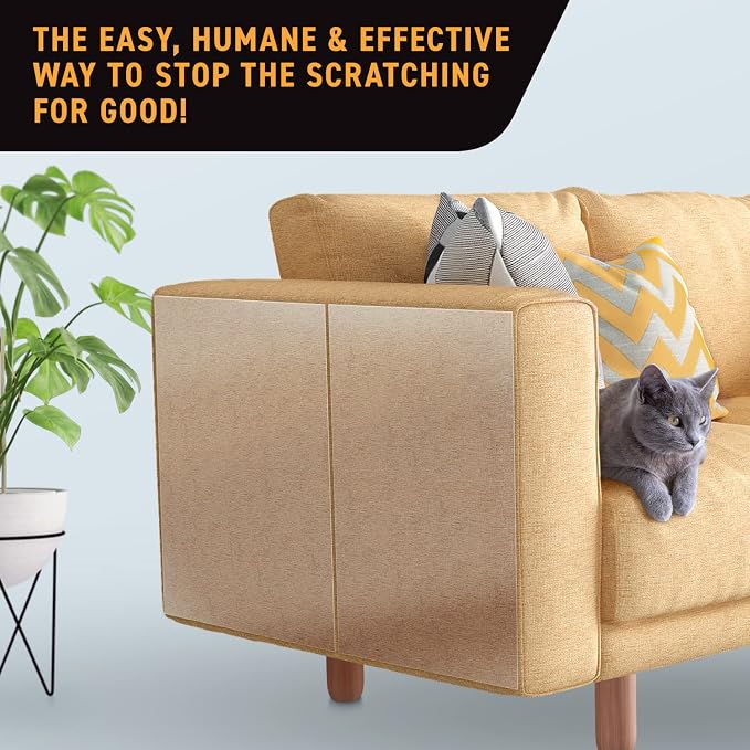 Cat Scratch Deterrent Tape – 18 XL Clear Double-Sided Sticky Sheets to Protect Furniture from Cats – Pet-Safe, Transparent Anti-Scratch Adhesive for Couch, Sofa, Doors & More