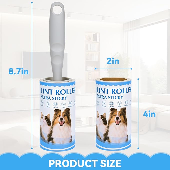 Lint Rollers for Pet Hair Extra Sticky 1200 Sheets Value Pack with 4 Handles and 10 Rolls Sticky Lint Roller for Cat Hair Dog Hair Clothes Furniture Couch
