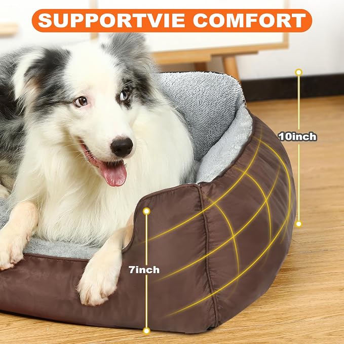 Washable Orthopedic Large Dog Bed, XL Dog Beds for Extra Large Dogs, High Back Dogs Sofa with Non-Slip Bottom, 37”x30”x8”, Brown