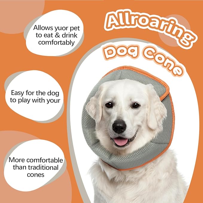 Allroaring Adjustable Dog Cone for Spay, Comfy Recovery Collar Orange L | Breathable & Lightweight; Soft Fabric; Wound Healing & Stitches; Chewing Deterrent; Foldable; Extra Long; Protect Furniture