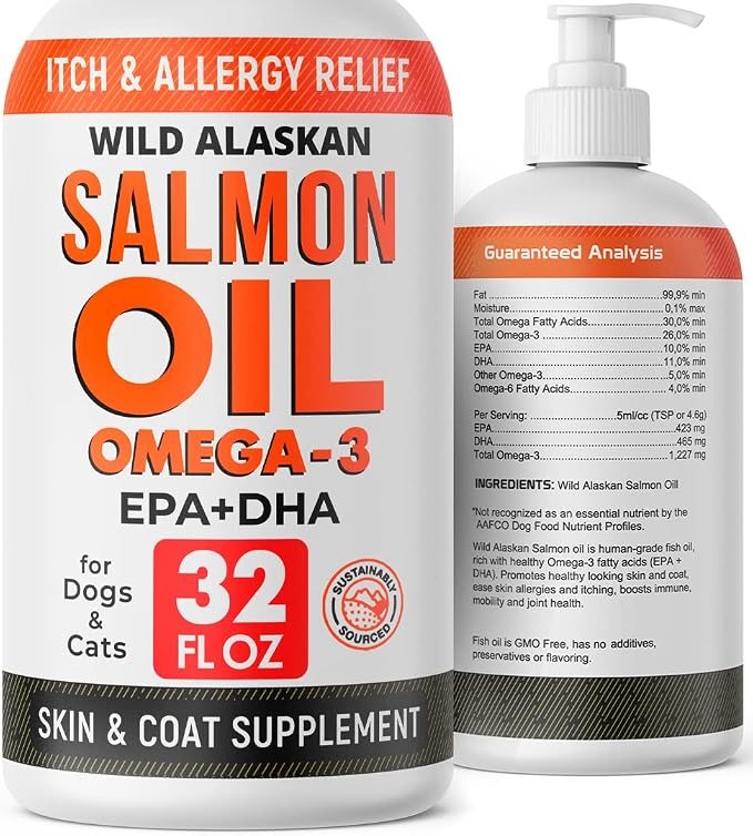Liquid Glucosamine + Salmon Oil Omega 3 for Dogs Bundle - Joint Pain Relief + Allergy Relief - Chondroitin, MSM, Collagen + Omega 6 9 - EPA&DHA Fatty Acids - Hip&Joint Care - 16oz + 32oz - Made in USA