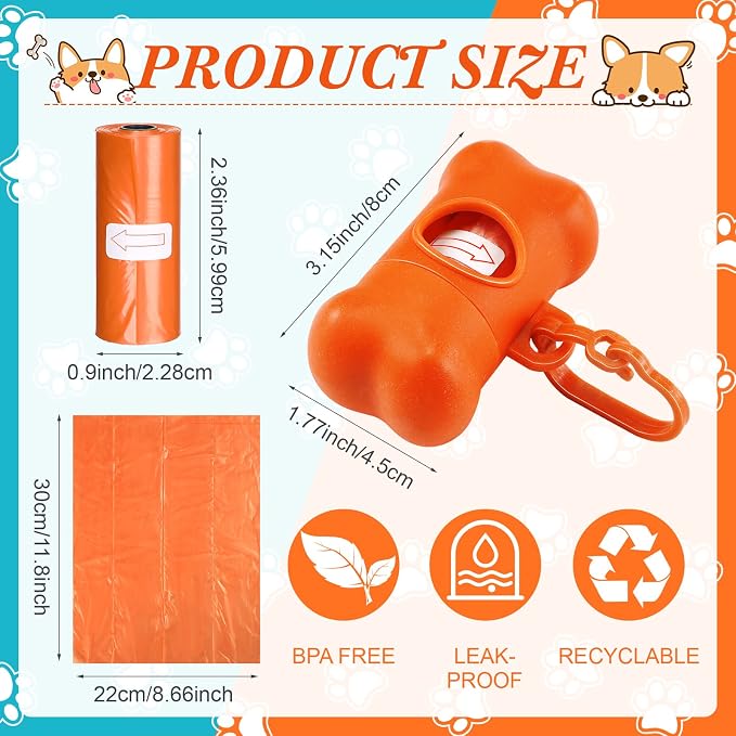 20 Pack Bone Shaped Poop Waste Bag Dispenser Dog Poop Waste Bag Holder Container with Clip Design Leakproof Dog Pet Waste Disposal Bags Doggy Cats Waste Bags for Outdoor Pet Supplies, 5 Colors