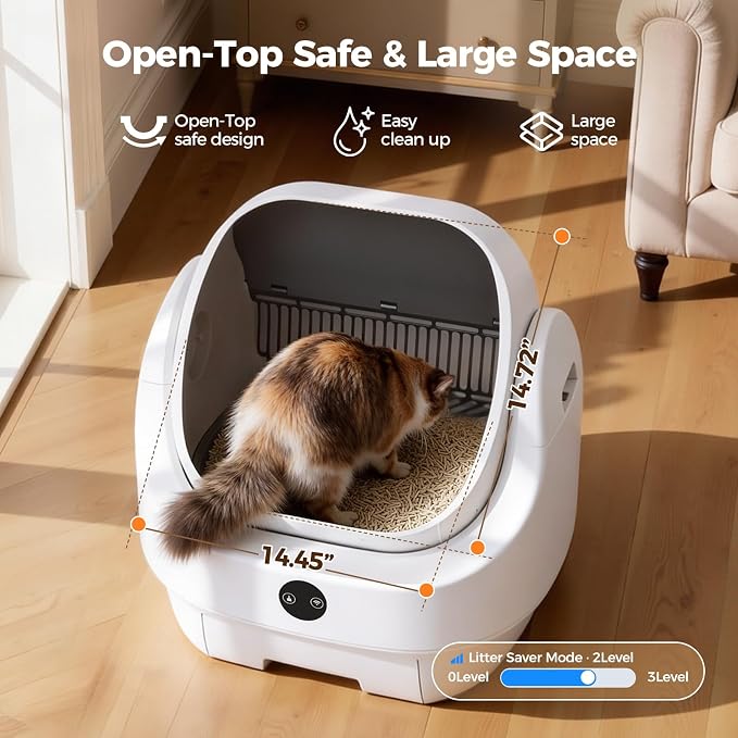 Open-Top Automatic Litter Box, Odor Control, Ready to Use, Self Cleaning Litter Box, Large Capacity with APP Control and Safety Sensor, Ellenpent, with Trash Bags/Waterproof Mat/Litter Mat