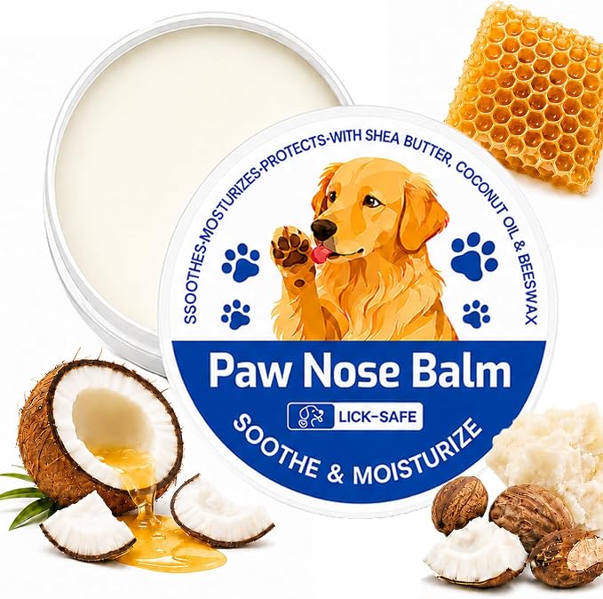 Lick Safe Dog Paw & Nose Balm - All Natural Moisturizing Wax with Coconut Oil & Shea Butter, Soothes Dry Cracked Paws & Snout, Heat & Cold Pavement Protection, 4.23 Oz Nose Butter