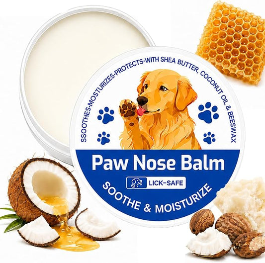 Lick Safe Dog Paw & Nose Balm - All Natural Moisturizing Wax with Coconut Oil & Shea Butter, Soothes Dry Cracked Paws & Snout, Heat & Cold Pavement Protection, 4.23 Oz Nose Butter